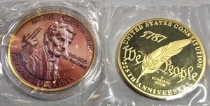 Novelty Commemorative Medallion Set  Lincoln The Final Penny & 225th Anniversary We the People  2 Pieces