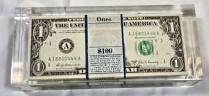 1988 $100 Federal Reserve Pack of 100 Consecutive $1 Bills  New York (A)  Original Bank Strap in Acrylic Display
