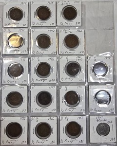 Estate Collection of Great Britain Coins & Half Pennies in 2x2 Holders  Mixed Dates (19011992)  20 Coins