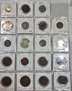 Vintage Great Britain Coin Collection Lot  20 British Coins (19051990s)  Half Pennies, Pennies, Decimal Coins