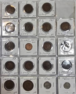 Vintage Great Britain Coin Collection Lot  30 British Coins 19012005  Half Pennies, Pennies, Threepence & Sixpence