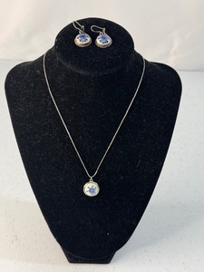 Delft Blue and White Earrings and Blue and White Pendent