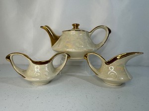 Pearl China Company 22K Gold Trim Tea Pot and Matching Sugar and Creamer