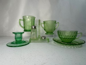 Assorted Green Depression Glass Federal Glass, Anchor Hocking