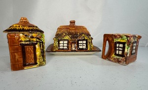 Vintage Price Bros. Cottage Butter Dish and Sugar & Creamer Set