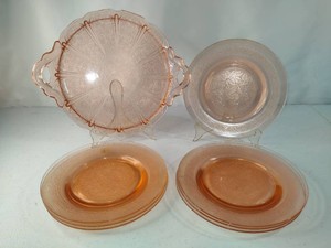 Jeannette Glass Company Pink Depression Glass Platter and Eight Plates