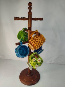 Set of Inarco Fruit Pattern Mugs and Stand