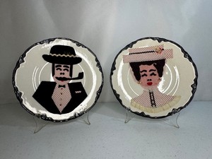 Vintage Decorated ManWoman Ceramic Plates