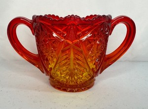 Vintage Viking Glass Amberina Cut Glass Sugar Bowl