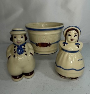 Vintage Shawnee Pottery Dutch Girl and Boy Salt & Pepper Shakers and Butter Crock