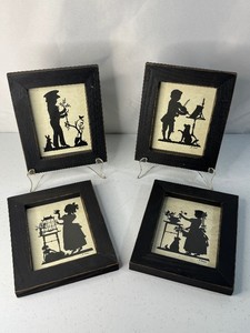 Set of Four Blanch Turner Silhouette Papercut Girls and Boys in Frames