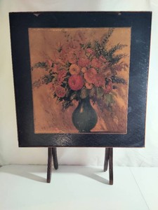 Vintage Floral Lithograph Wood Folding Table