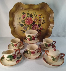 Nashco Hand Painted Tray  Franciscan Hand Decorated CupsSaucers
