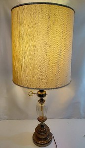 Vintage Stiffel Hollywood Regency GlassBrass Table Lamp wBarrel Shade