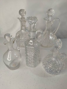 Lot of Clear GlassCrystal Cruets wStoppers