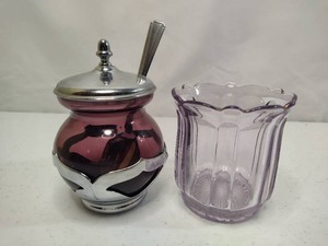 Farberware Art Deco Amethyst Lidded Jam Jar & Vintage Scalloped Light Amethyst Vase
