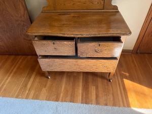 Antique Wood Vanity with Mirror