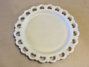 Vintage Anchor Hocking Lace Edge Milk Glass Cake Platter