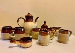 Vintage Brown Glazed Stoneware Set - Teapot, Mugs and More