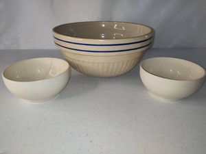 Medium Double Blue Stripe Red Wing Pottery Bowl