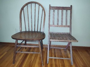 Solid Oak Dining Chair & Wood Folding Chair