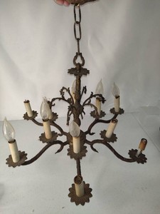 Antique Brass Six Arm Chandelier