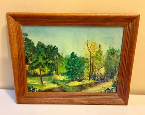 Vintage Landscape Painting in Wooden Frame