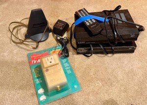 Two Apex Digital TV Converter Boxes and Assorted Antennas