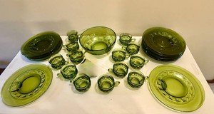 Vintage Indiana Glass Thumbprint Dishware - Avocado