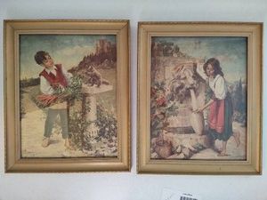 Girl at Fountain & Boy with Squirrel Framed Art by Jane Freeman