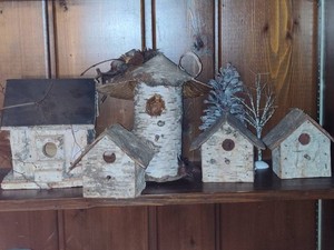 Lot of Birch Bark Bird Houses