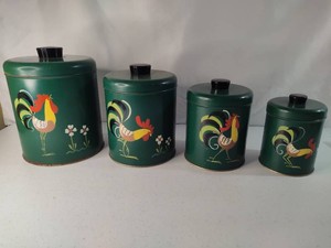 Ransburg Hand Painted Metal Rooster Canister Set