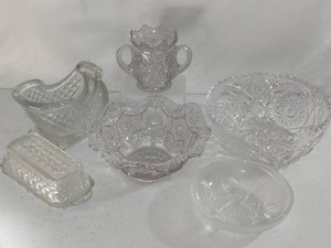 Assorted Crystal & Glass Bowls, Servers, Butter Dish, etc