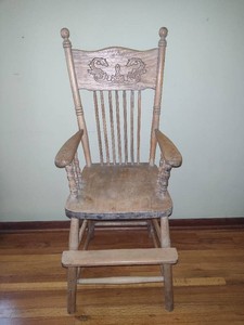 Vintage Childs Hand Carved Wooden Booster Chair