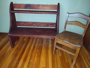 Wooden Childs Chair & Free-Standing Book Case
