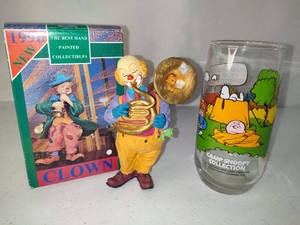Collectible Peanuts Cup & Resin Collectible Clown In Original Box