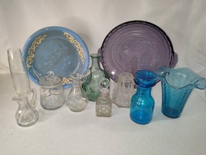Large Lot Assorted Cruets, Vases, Pie Plates, Etc