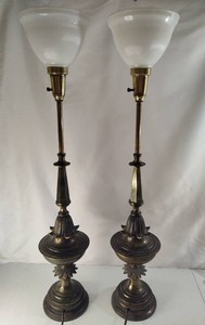 Stiffel Hollywood Regency Brass Deco Style Lamps