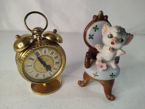 Sheffield Alarm Clock & Cat Figurine
