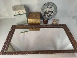 Mirrored Gold Tray, Trinket Boxes, Plaques, etc