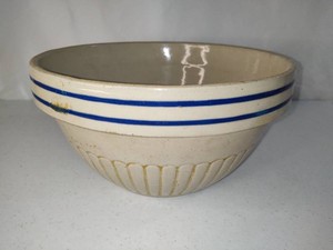 Large Double Blue Stripe Red Wing Pottery Bowl