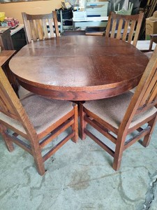 Arts & Crafts Style Solid Wood Table & Six Chair Set