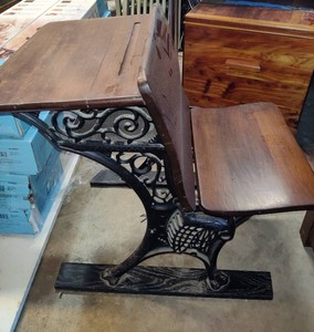 Vintage Wood & Metal Childs School Desk