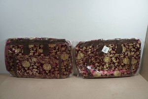 2 XL Maroon Fabric Gold Tone Embroidered Floral Design Tote Travel Bag