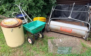 Vintage Craftsman Lawn Sweeper, Seed Spreader, Buckets
