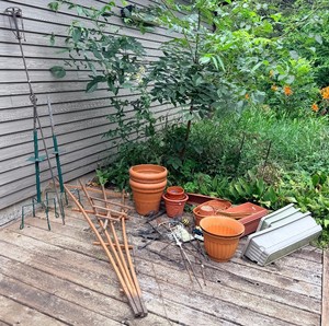 Large Gardening LOT Plastic Pots, Wood Trellis, Window Boxs