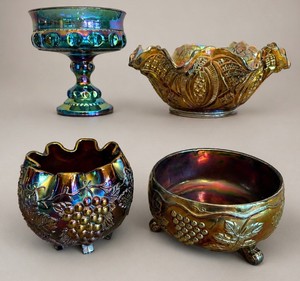 Blue and Gold Amber Teal Iridescent Carnival Glass Lot