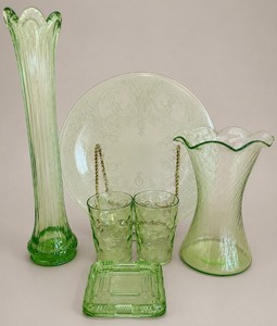 Lot of Green Depression Glass