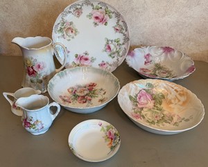 Rose Pattern Dish Lot 8 PC Lot