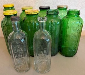 Lot of Vintage Bottles Green Juice Bottles
